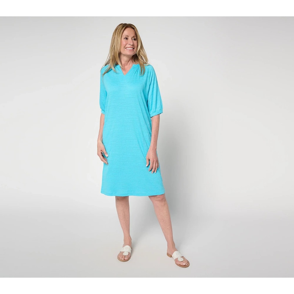 Stan Herman Crepe Knit Elbow Sleeve Halftan-Aqua: X-Large  #903i